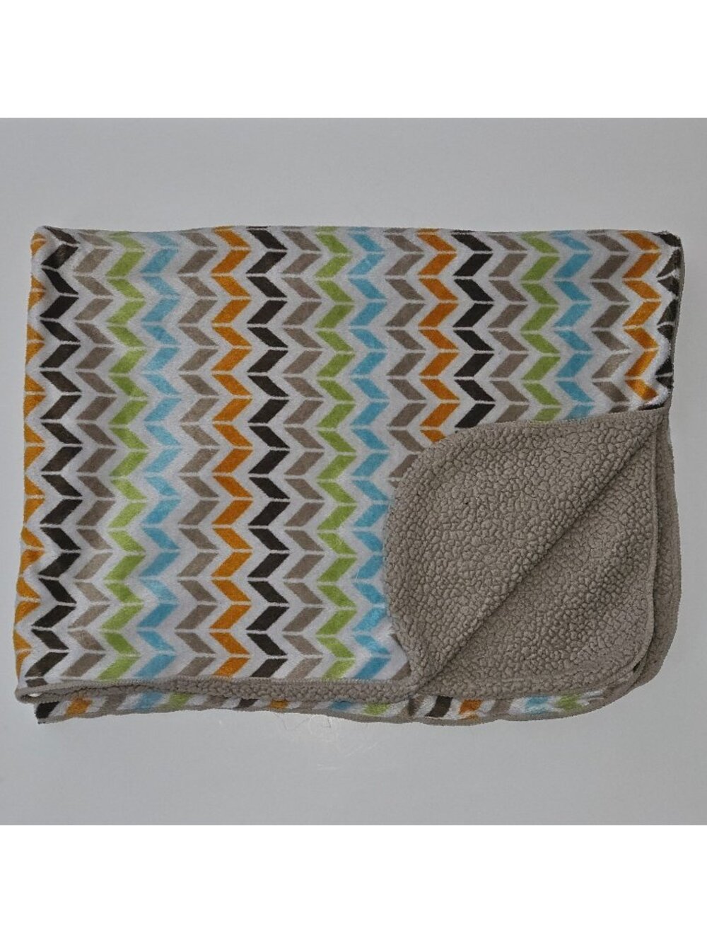 Just Born Baby Blanket Fleece Sherpa 30x38 Brown Orange Blue Green Chevron